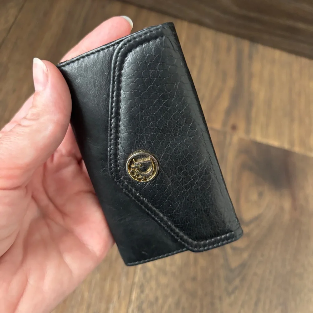 Vintage Christian Dior Key case 6 Key holder Black Gold leather Authentic